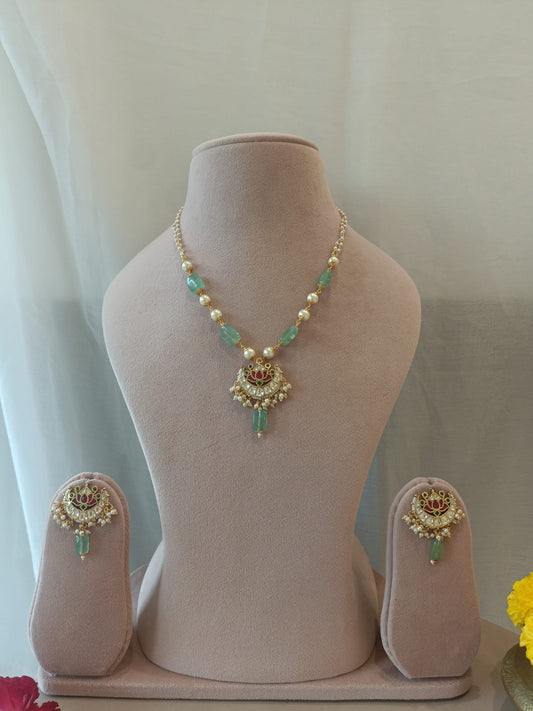Lotus Chand Jadau Pendant Set VNN590