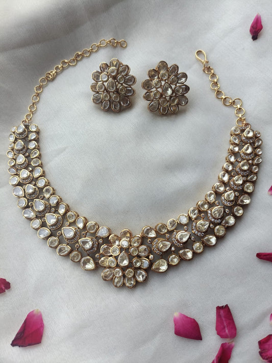 Moissanite Yellow Polki Necklace Set VNN601