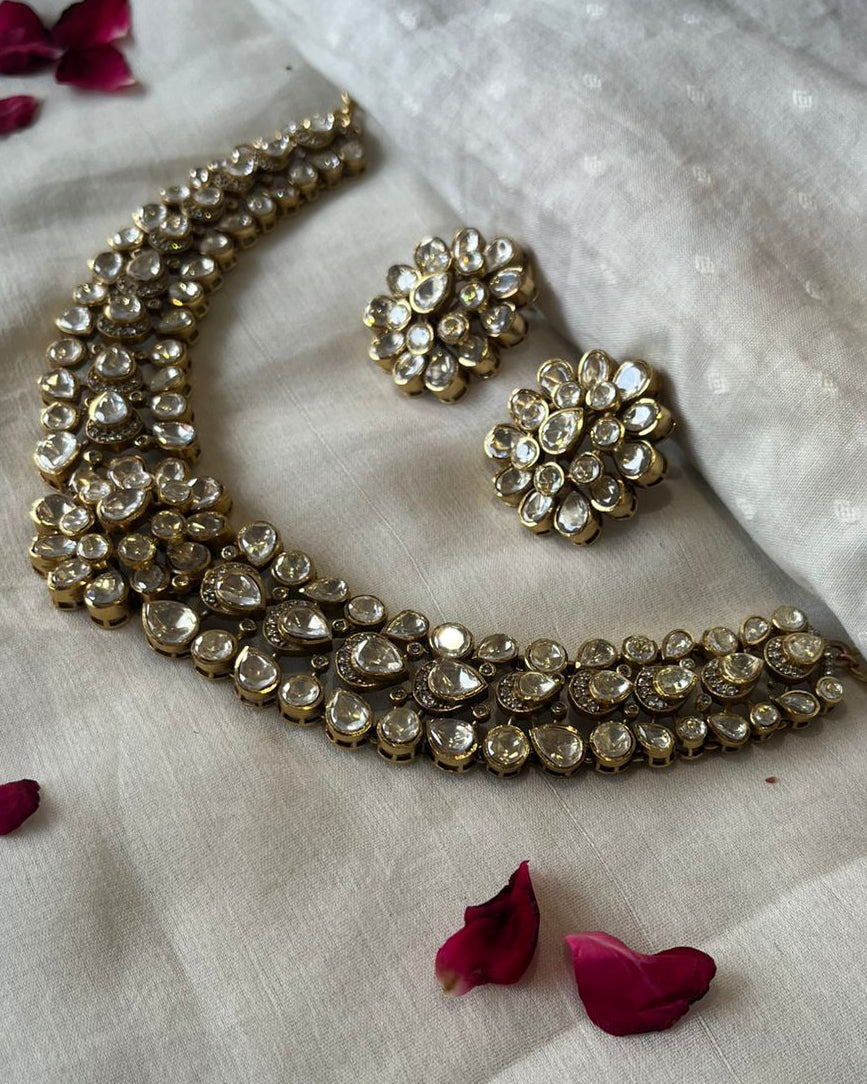 Moissanite Yellow Polki Necklace Set VNN601