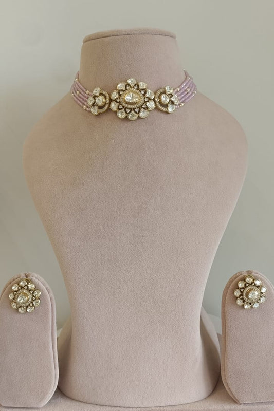 Multi Strand Beads Floral Polki Chokar Set- VNN603
