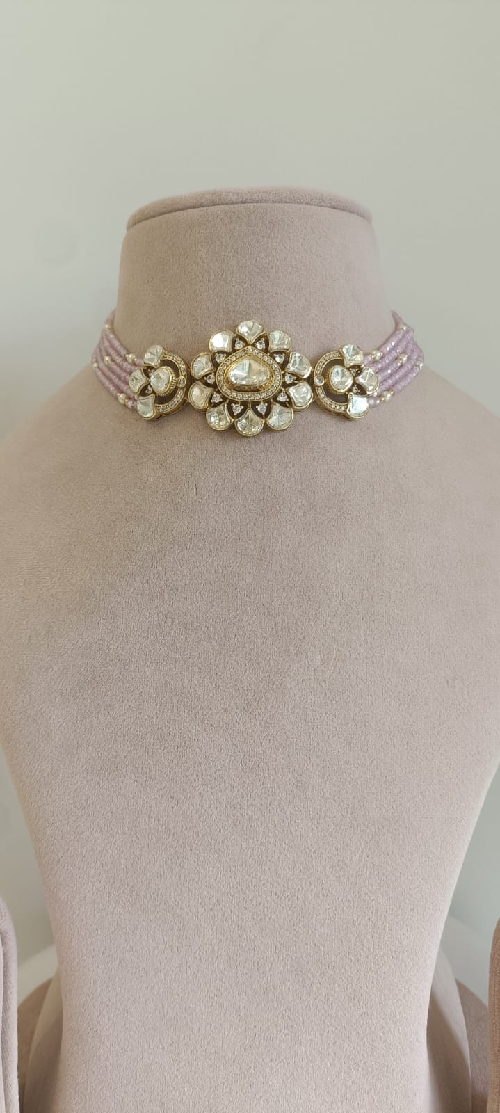 Multi Strand Beads Floral Polki Chokar Set- VNN603