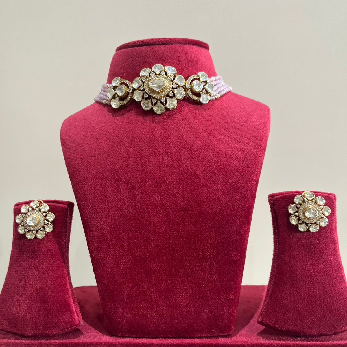 Multi Strand Beads Floral Polki Chokar Set- VNN603