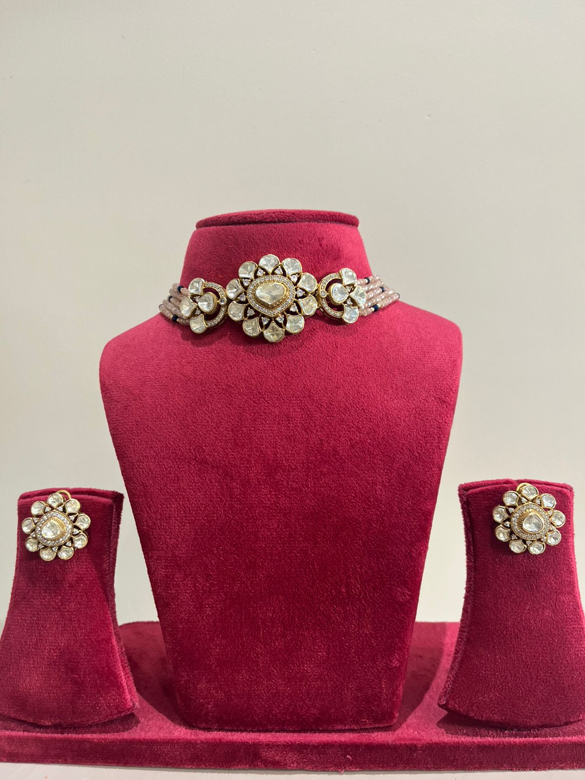 Multi Strand Beads Floral Polki Chokar Set VNN603