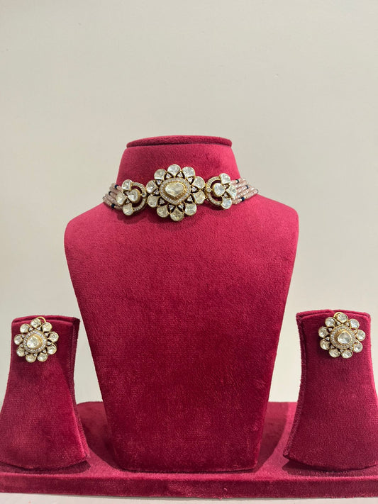 Multi Strand Beads Floral Polki Chokar Set VNN603