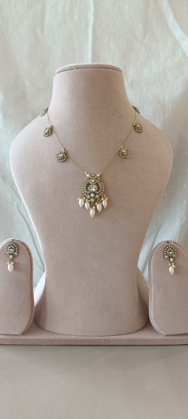 Antique Polki Pendant Chain Necklace Set VNN615
