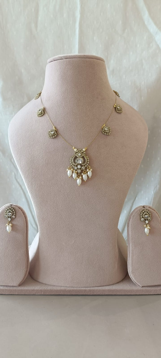 Antique Polki Pendant Chain Necklace Set VNN615