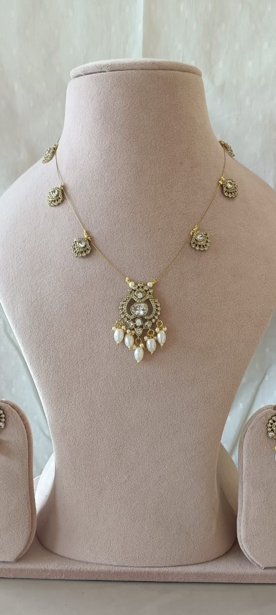 Antique Polki Pendant Chain Necklace Set VNN615