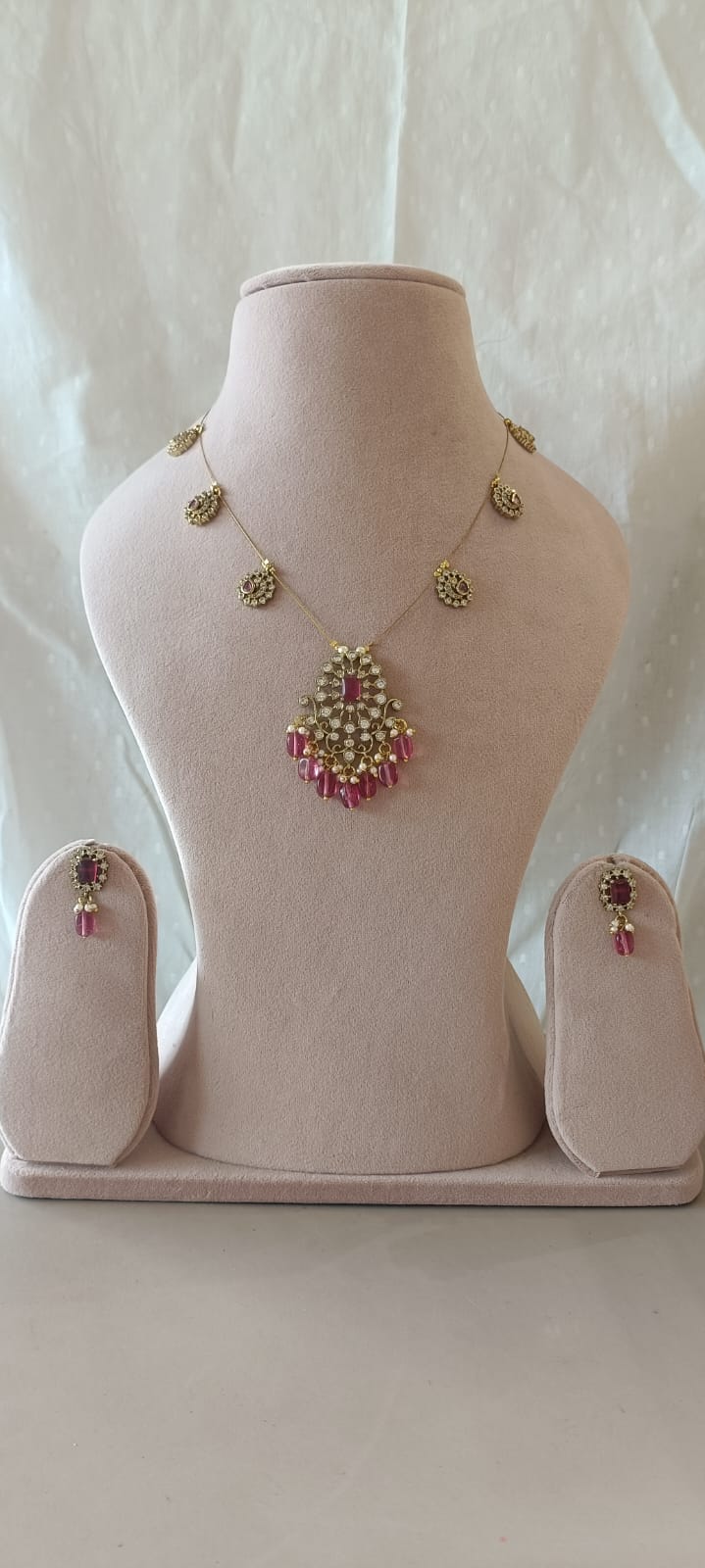 Antique Polki Pendant Chain Necklace Set VNN615