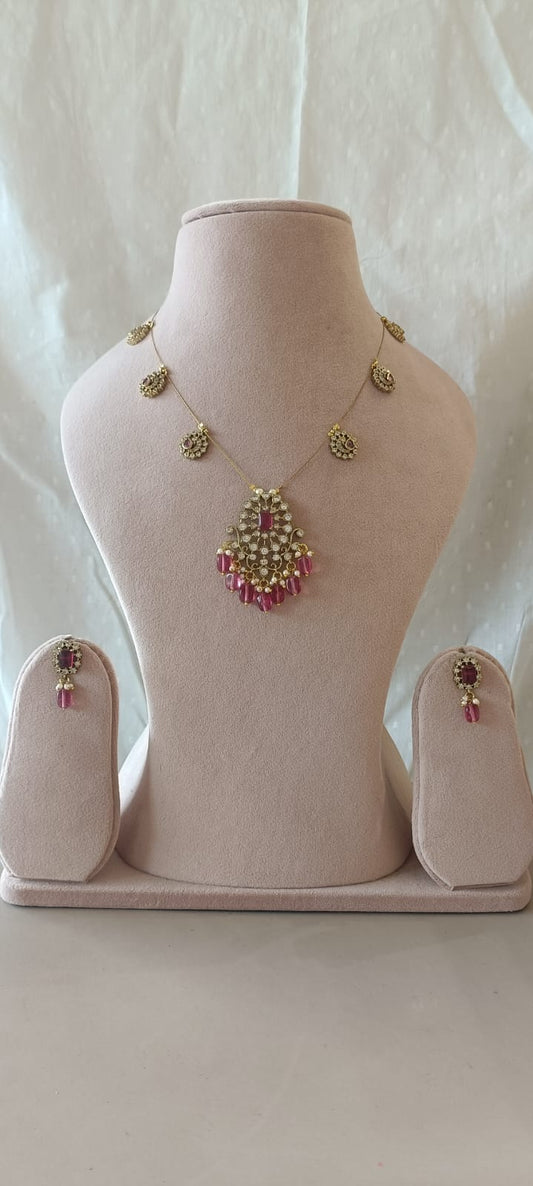 Antique Polki Pendant Chain Necklace Set VNN615