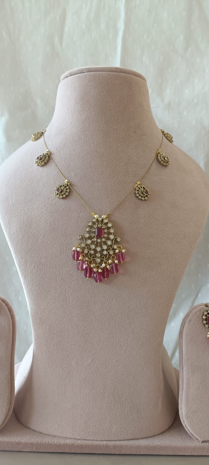 Antique Polki Pendant Chain Necklace Set VNN615