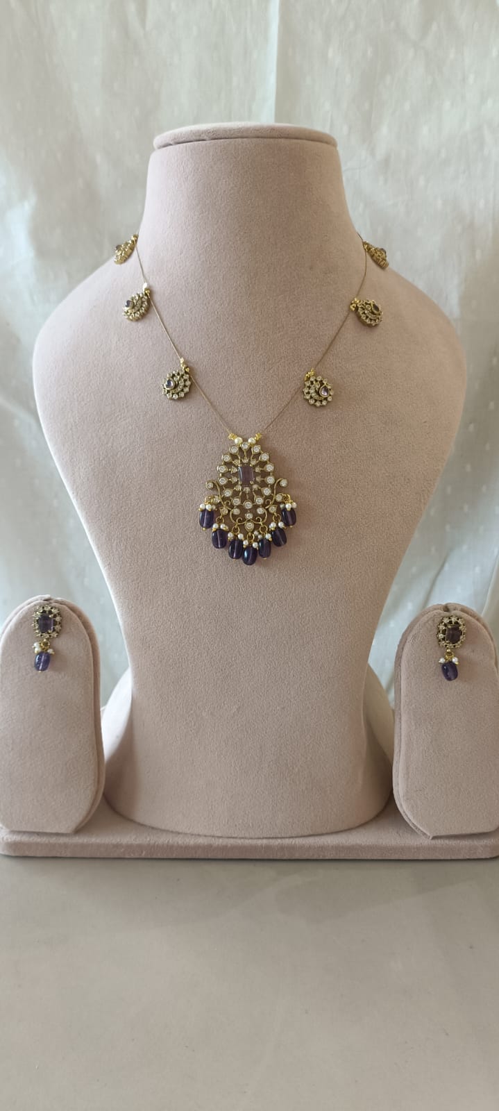 Antique Polki Pendant Chain Necklace Set VNN615