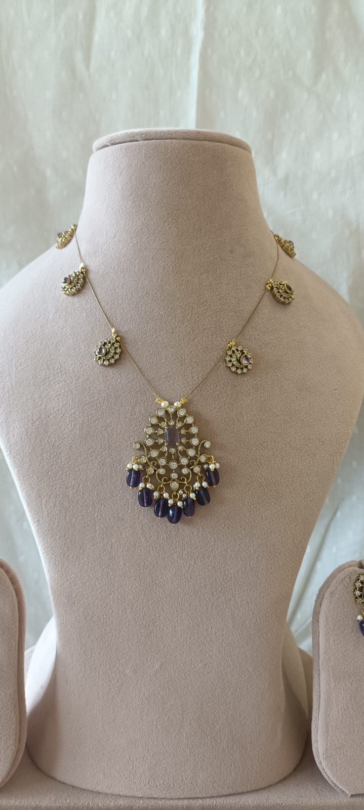 Antique Polki Pendant Chain Necklace Set VNN615