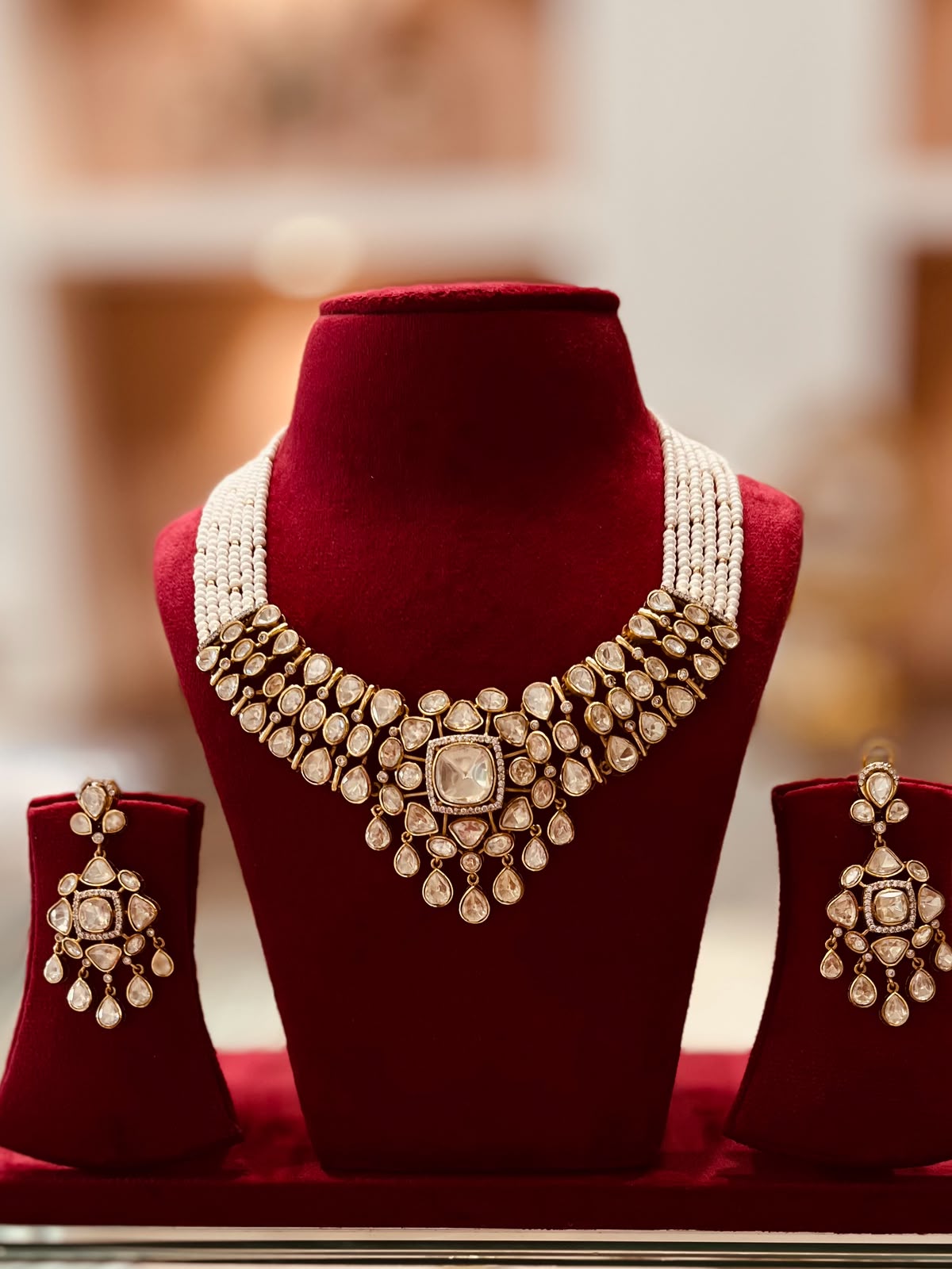 Moissanite Polki Pearl Bridal Set VNN619