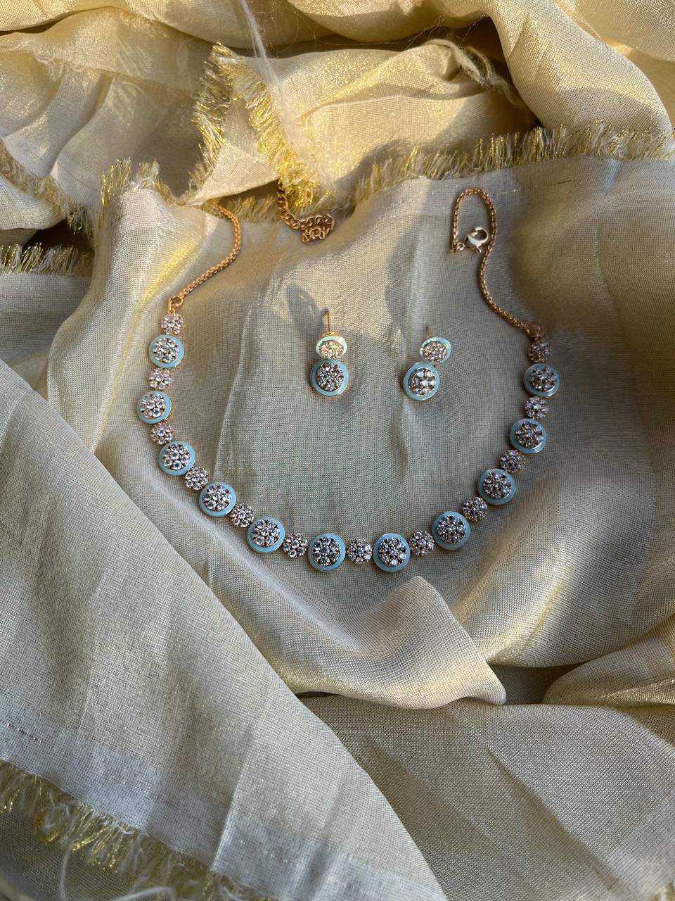 Turquoise Rose Gold Diamond Necklace Set VNN626