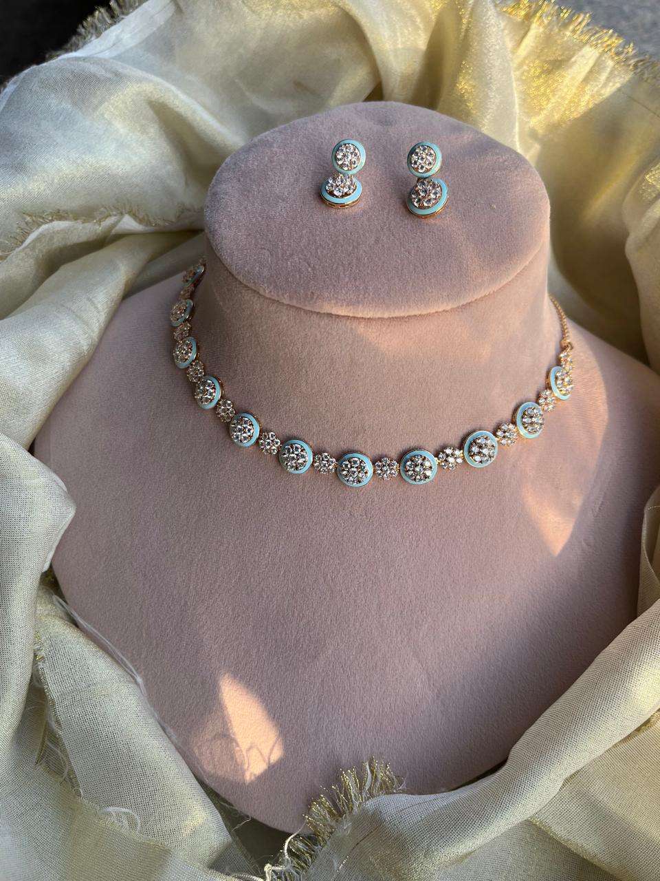 Turquoise Rose Gold Diamond Necklace Set VNN626