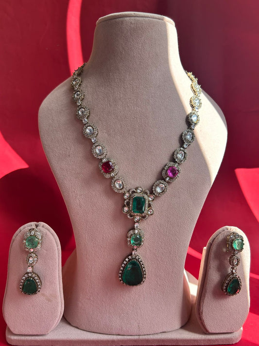 Victorian Emerald Polki Necklace Set- VNN631