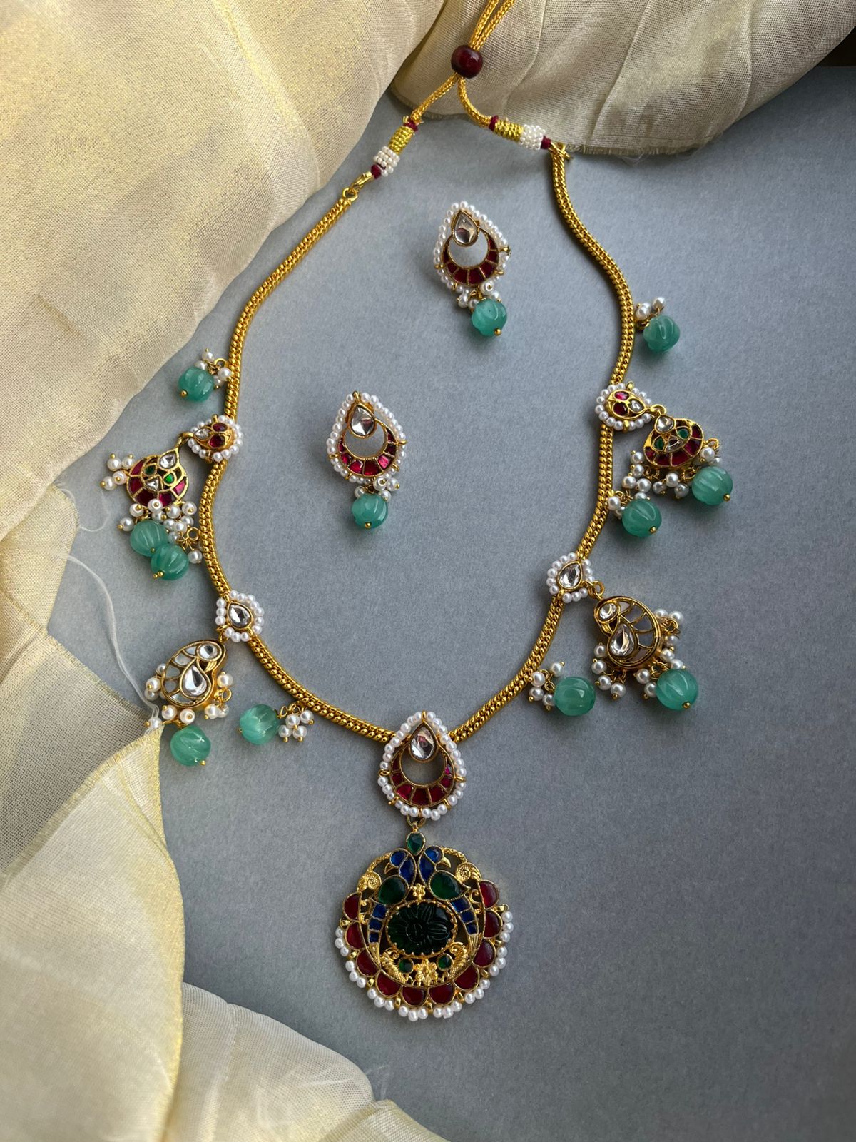 Minakari Peacock Motif Necklace Set VNN635