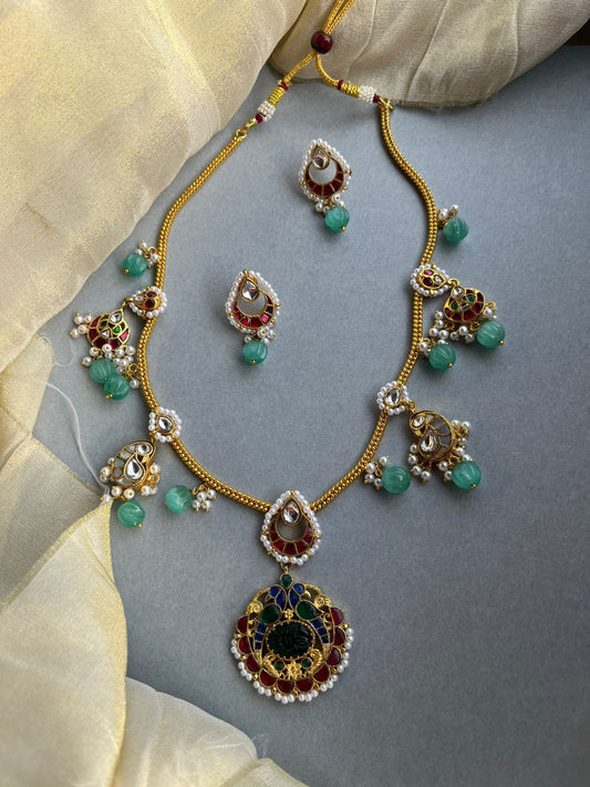 Minakari Peacock Motif Necklace Set VNN635