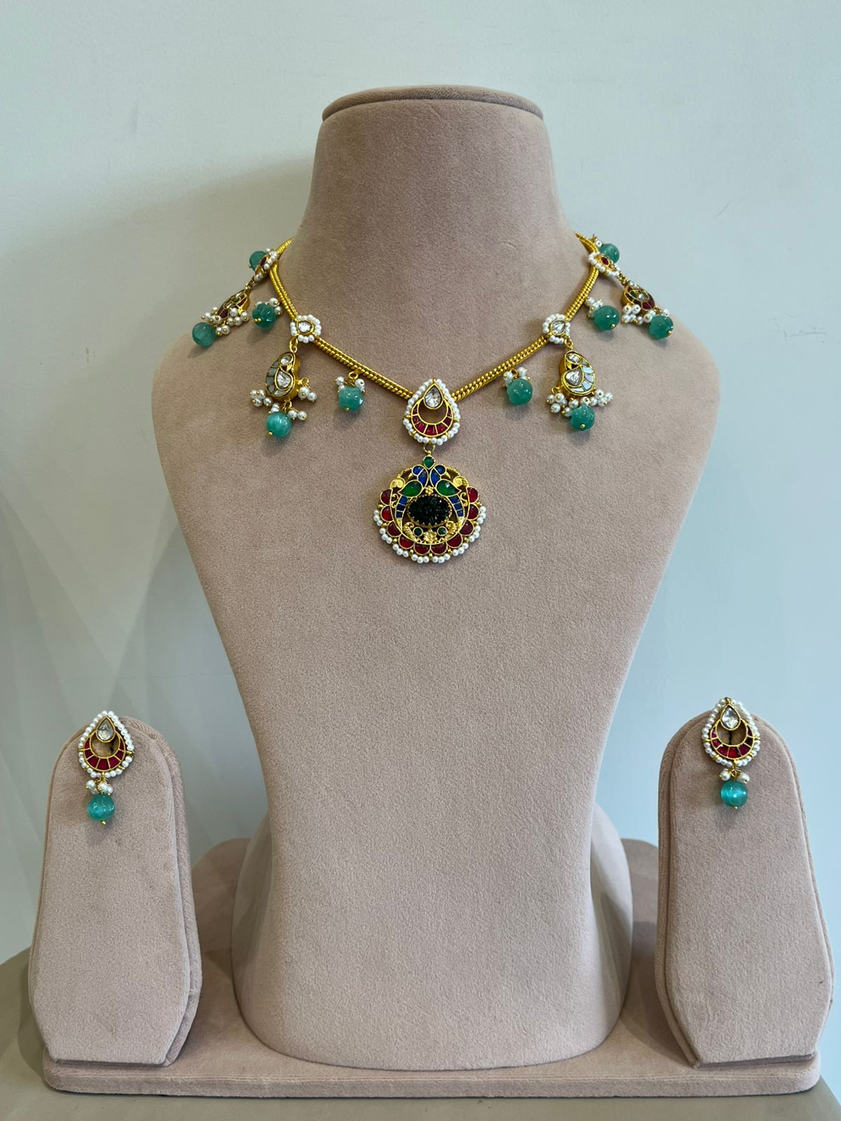 Minakari Peacock Motif Necklace Set VNN635
