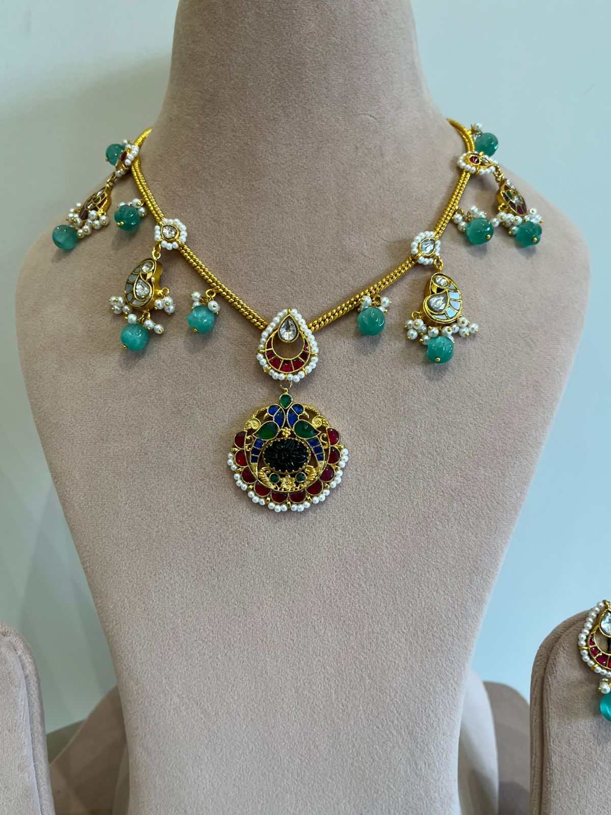 Minakari Peacock Motif Necklace Set VNN635