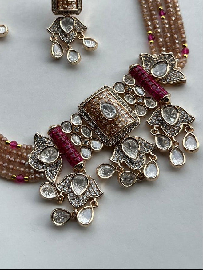 Beige Chauki Choker Set VNN643