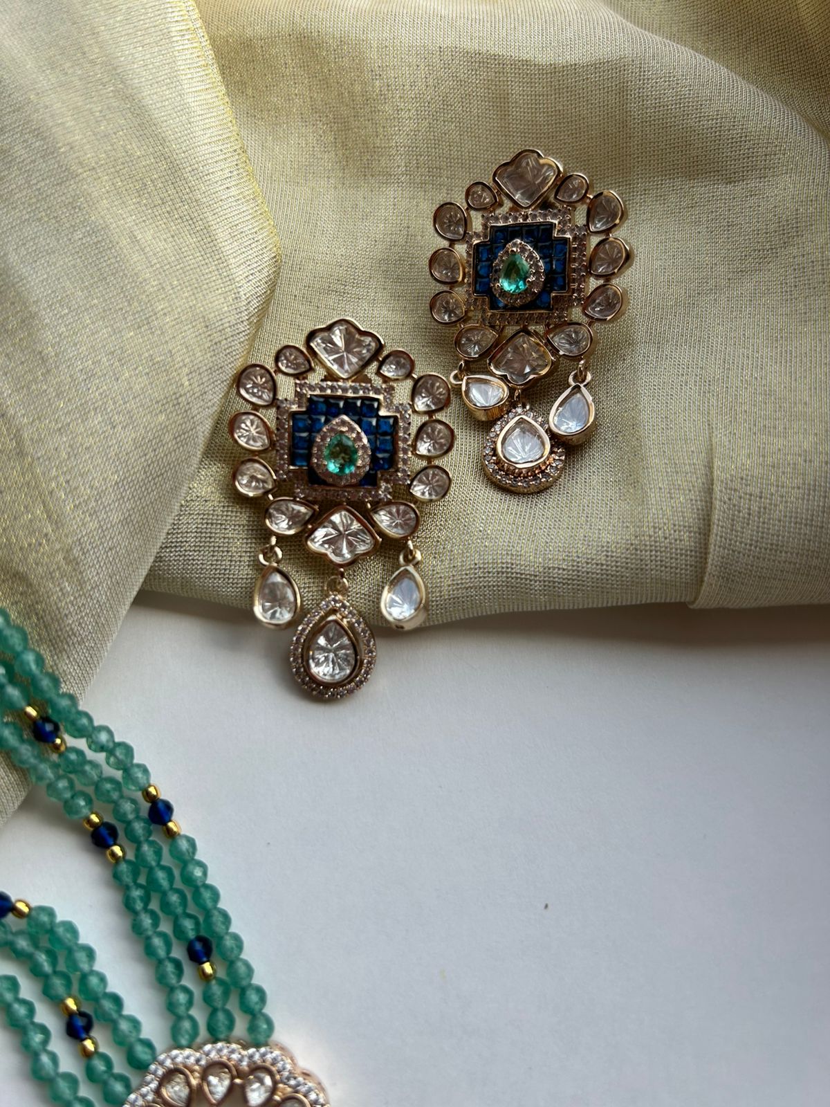 Blue Green Chauki Necklace Set VNN644
