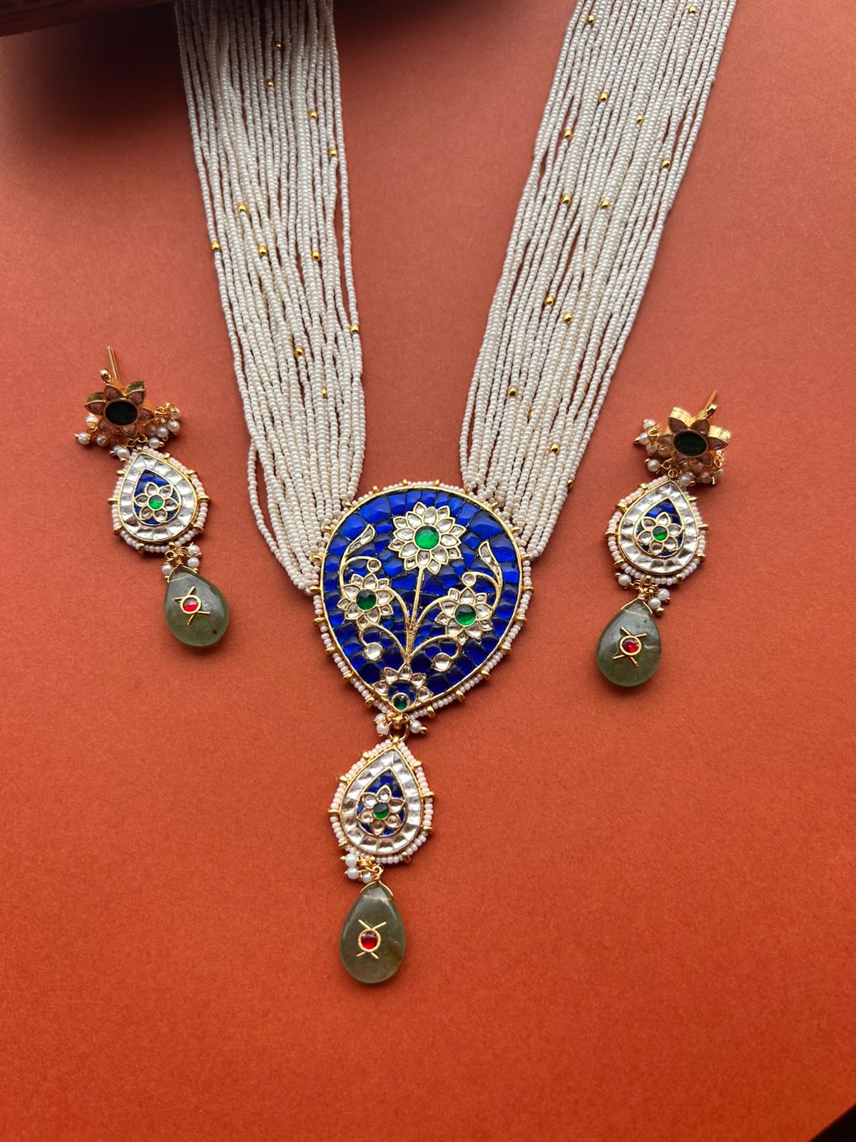 Blue Sheesh Mahal Necklace set - VNN656