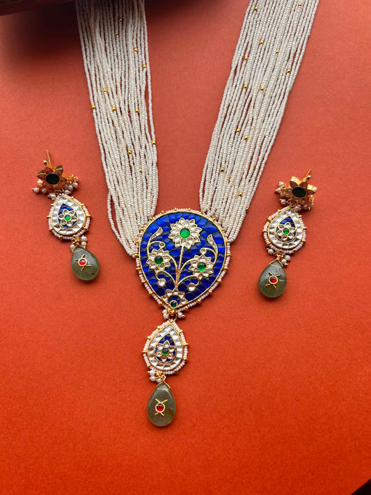 Blue Sheesh Mahal Necklace set - VNN656