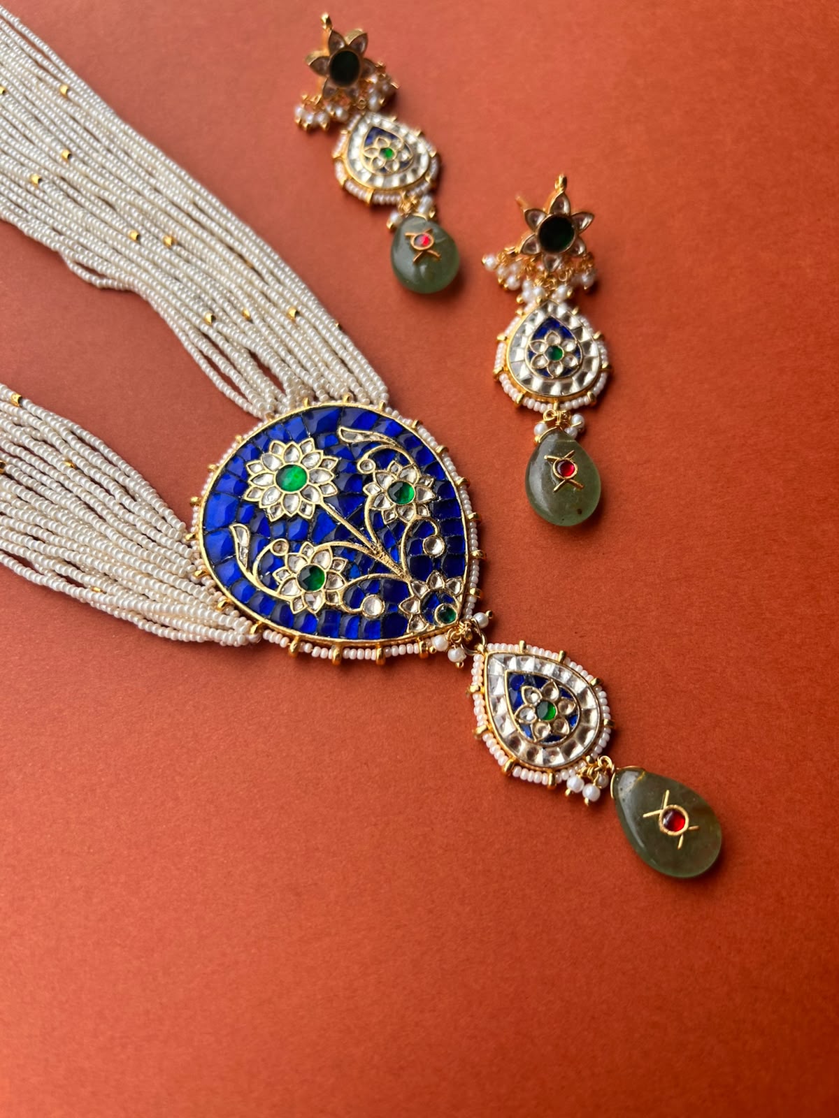Blue Sheesh Mahal Necklace set - VNN656