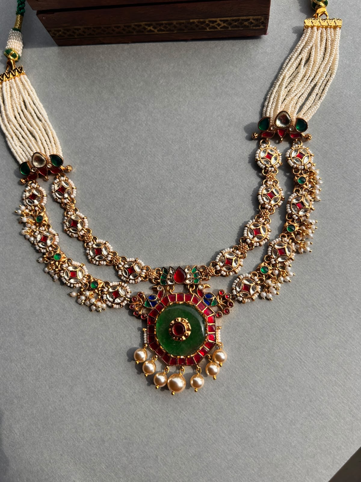 Emerald Floral Jadau Necklace Set VNN683