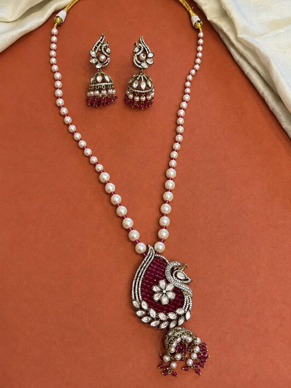 Mayur Dull Pendant Rubi Pearl Long Set VNN693
