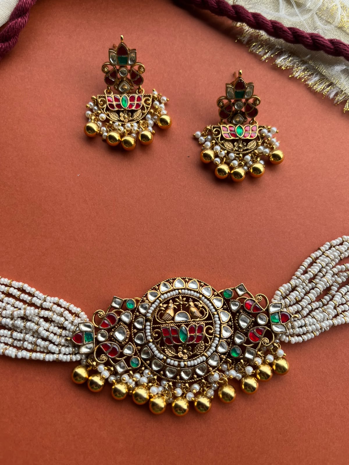 Heritage Lotus Jadau Choker Set VNN695