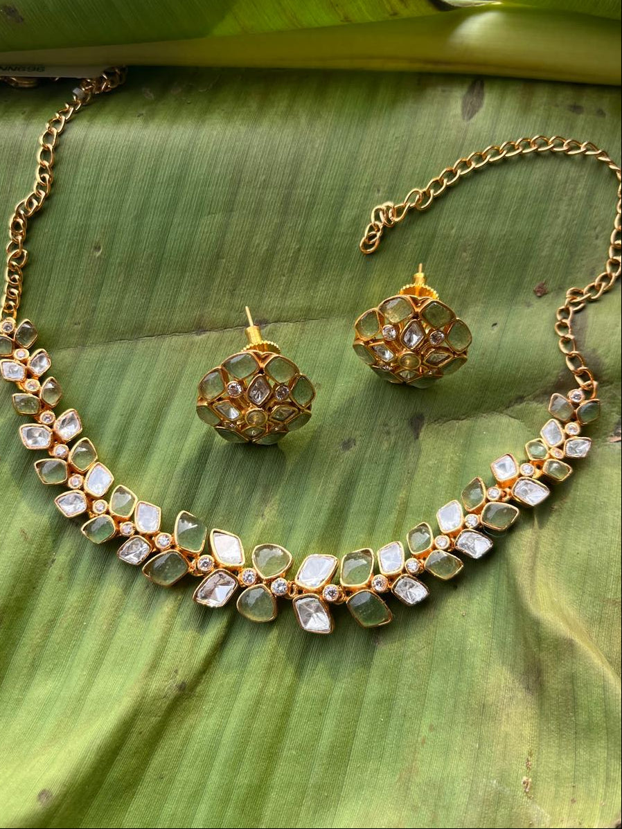 Pastel Green Moissanite Necklace Set VNN696