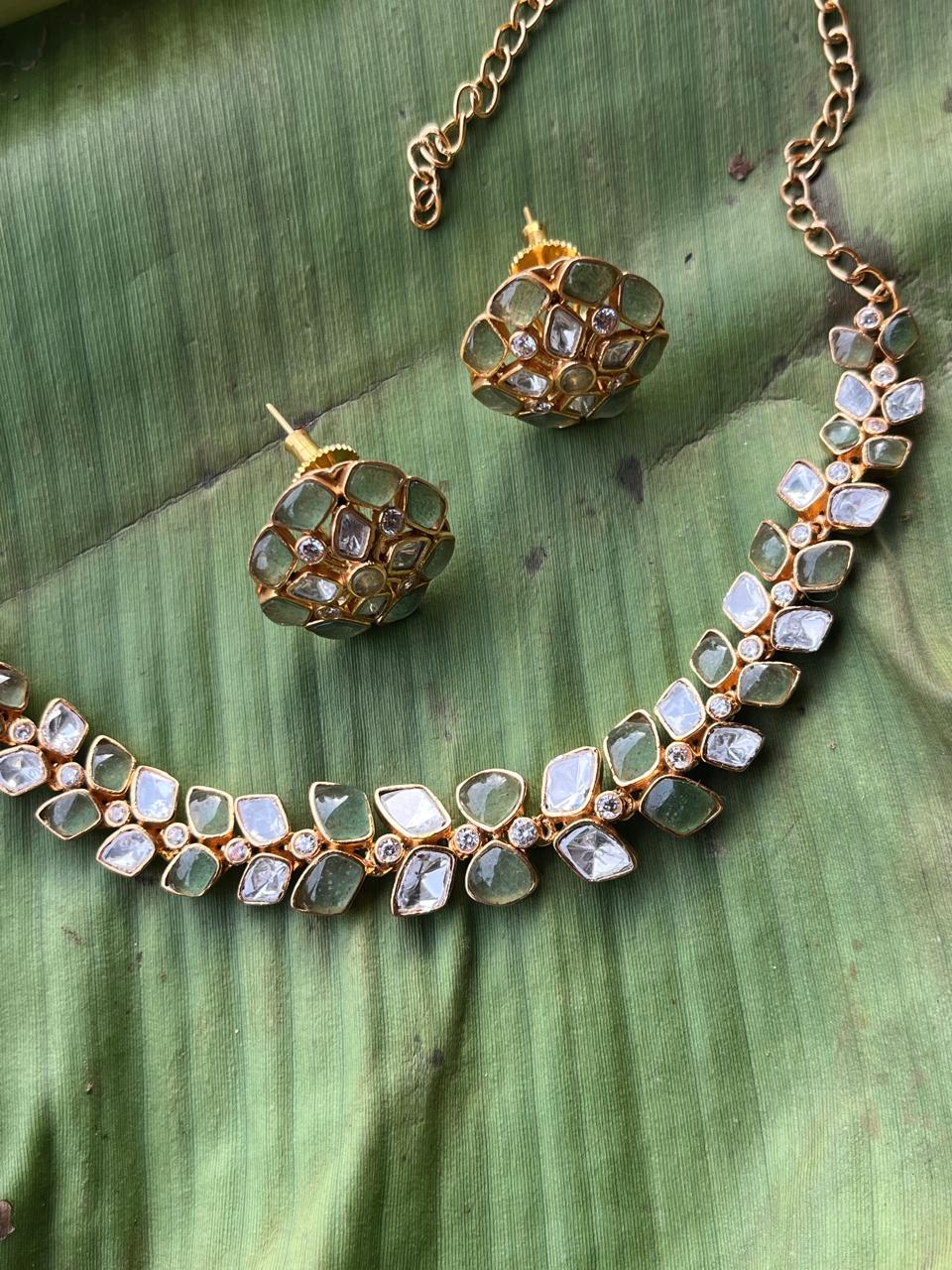 Pastel Green Moissanite Necklace Set VNN696
