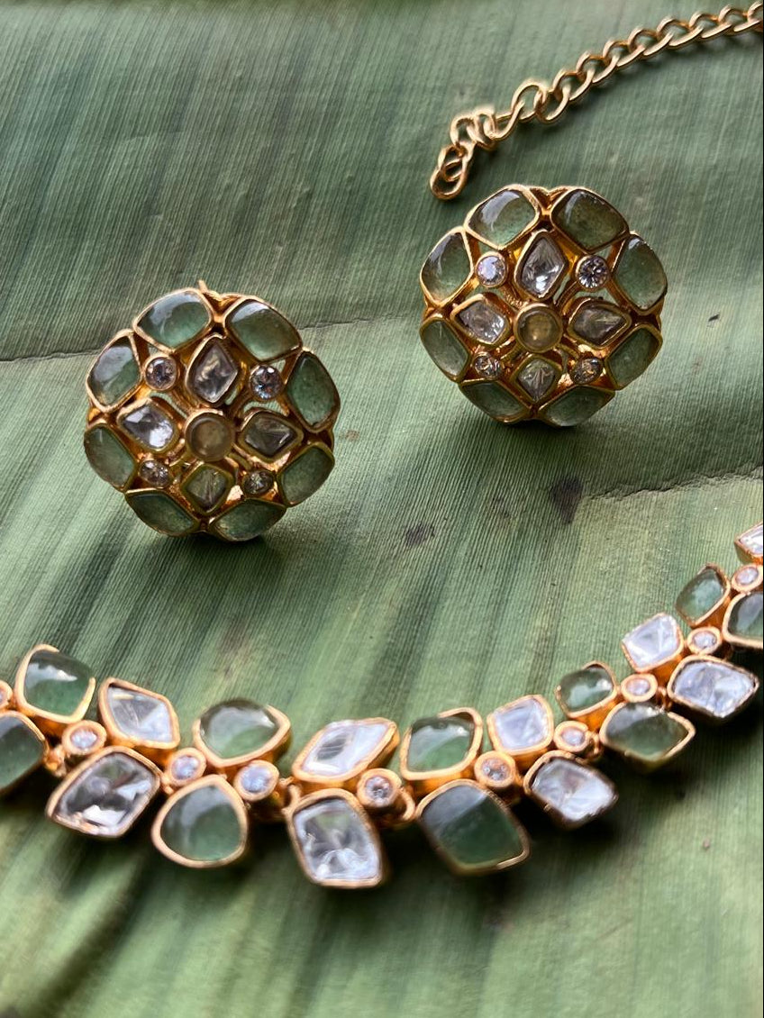 Pastel Green Moissanite Necklace Set VNN696