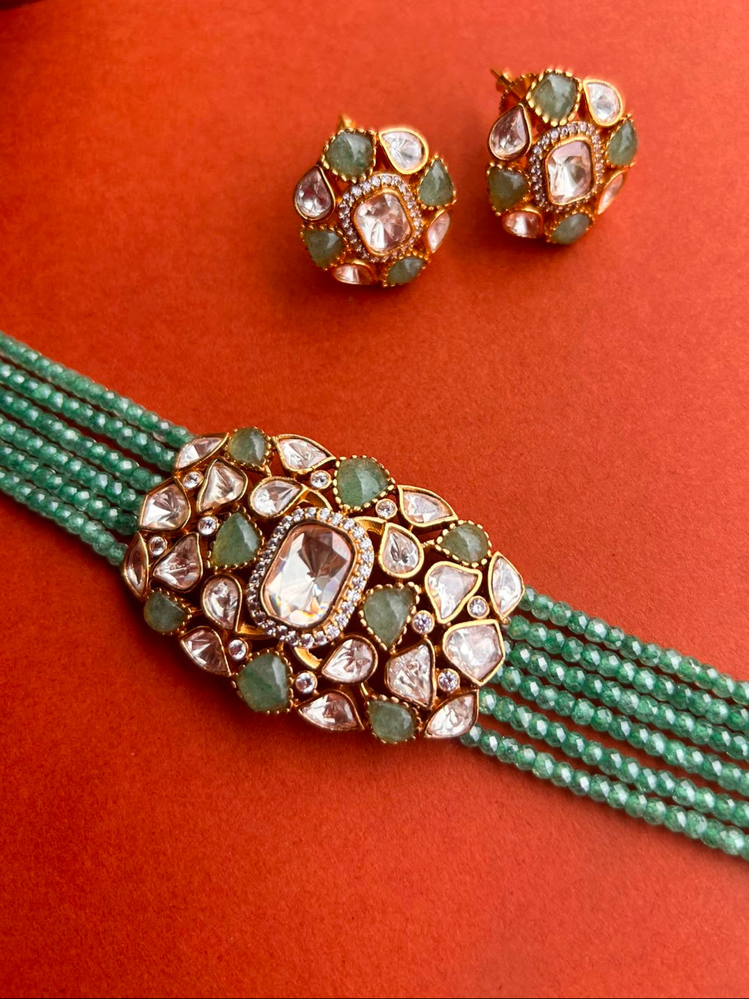 Pastel Green Moissanite Choker Set VNN699