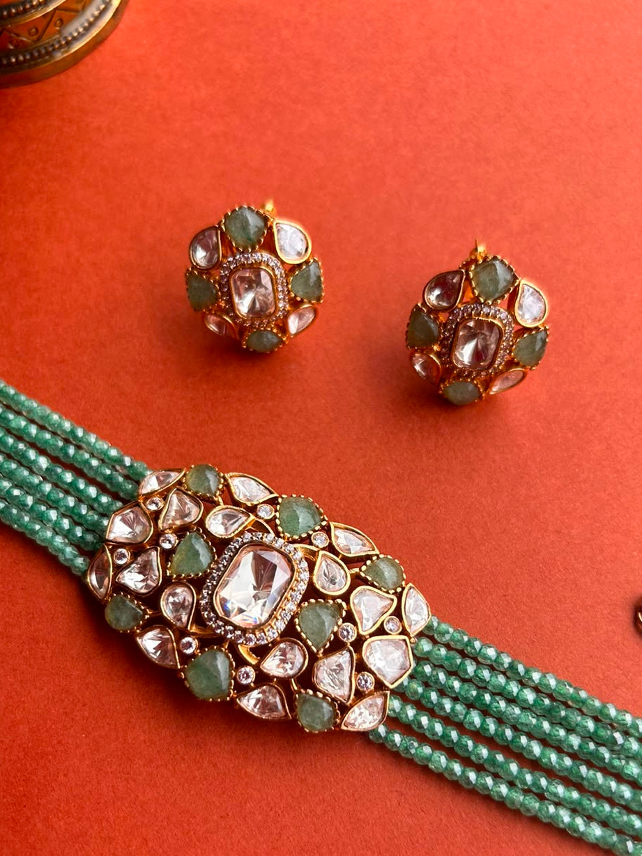 Pastel Green Moissanite Choker Set VNN699