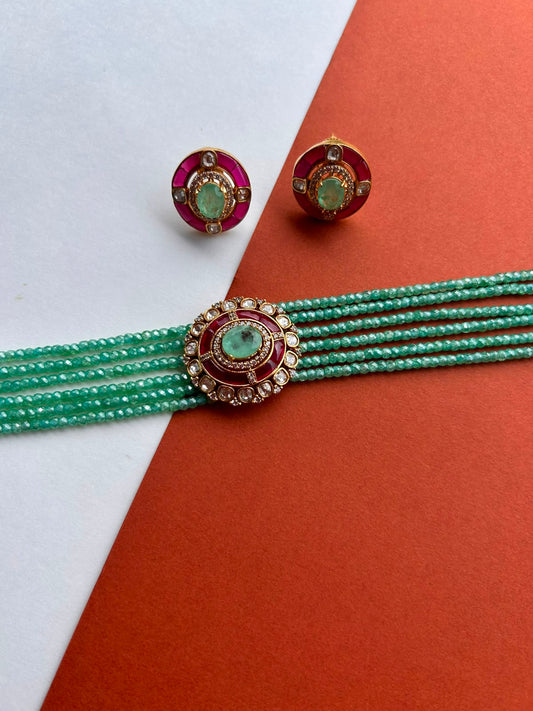 Rubi Mint Green Oval Moissanite Choker Set VNN701