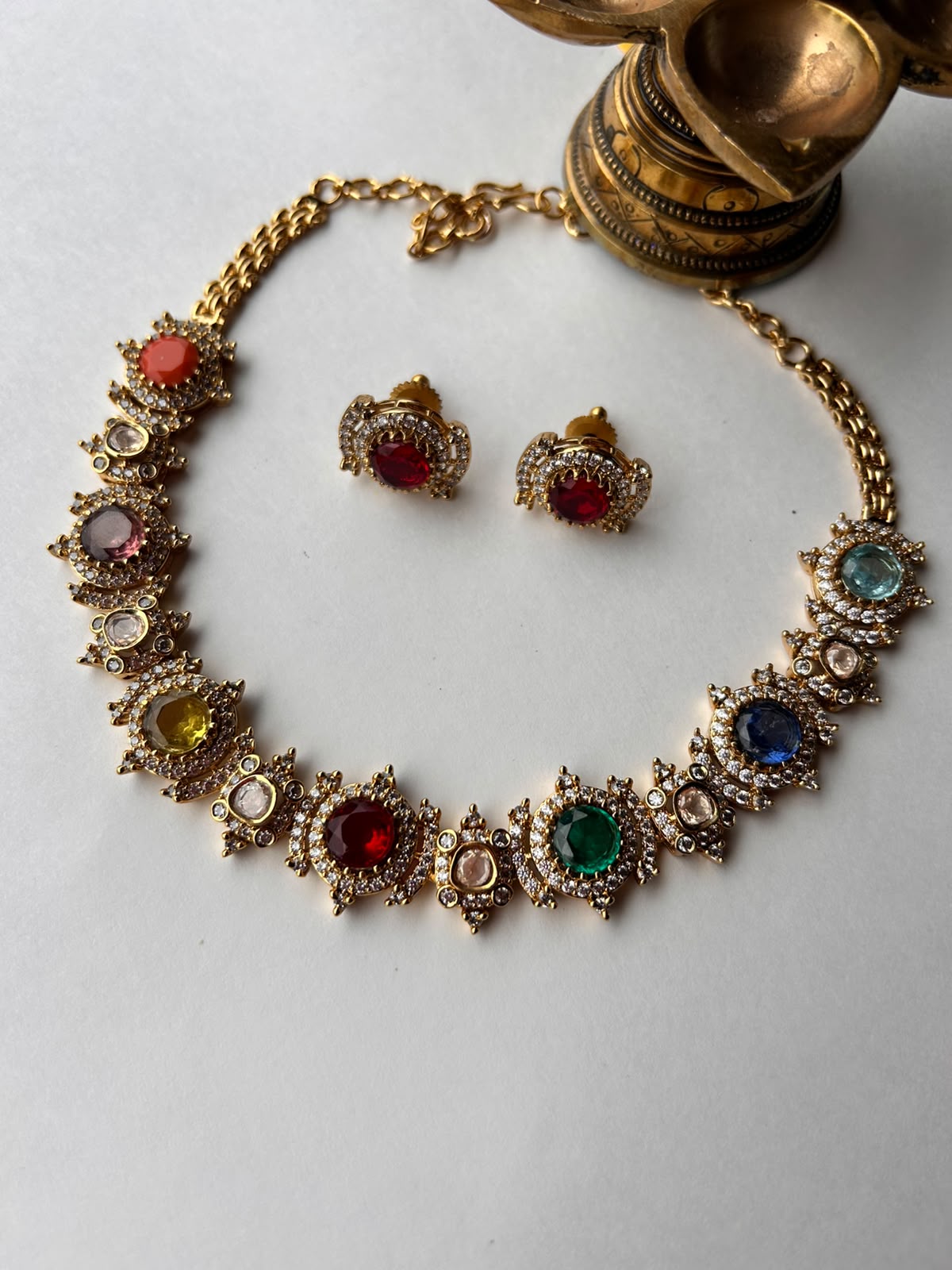 Navratna Moissanite Necklace Set VNN702