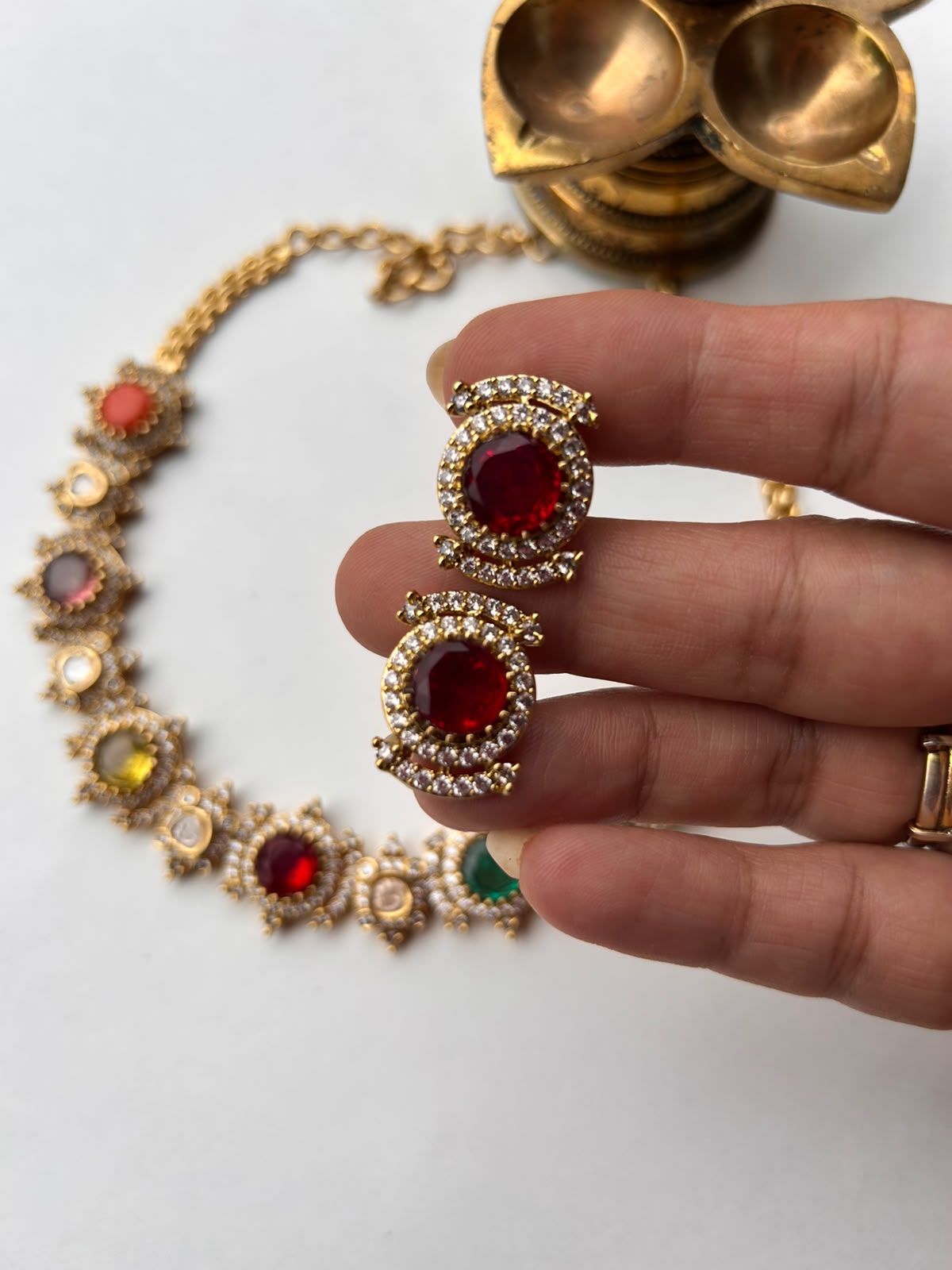 Navratna Moissanite Necklace Set VNN702