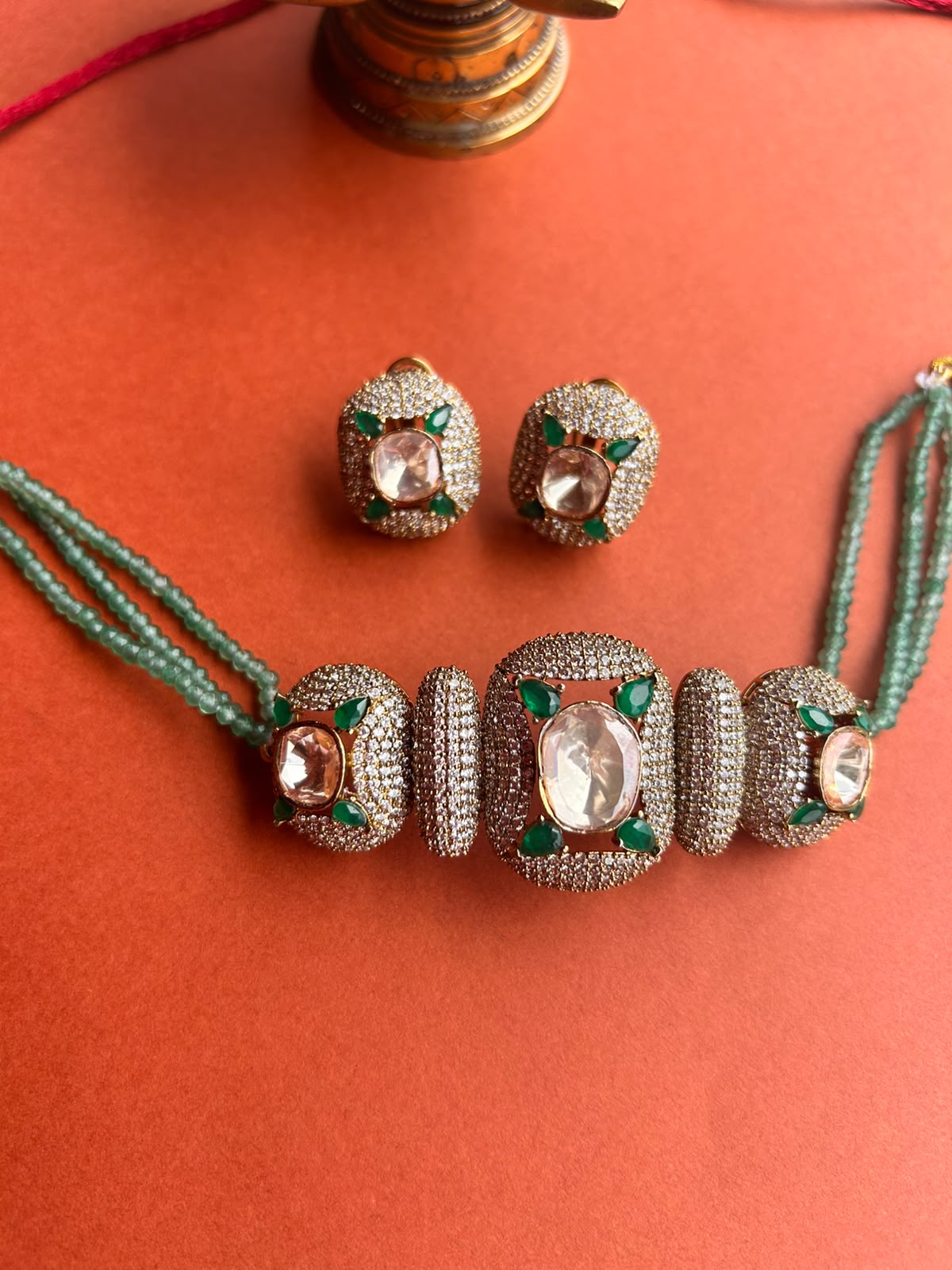 Emerald Moissanite Gajra Choker Set VNN703