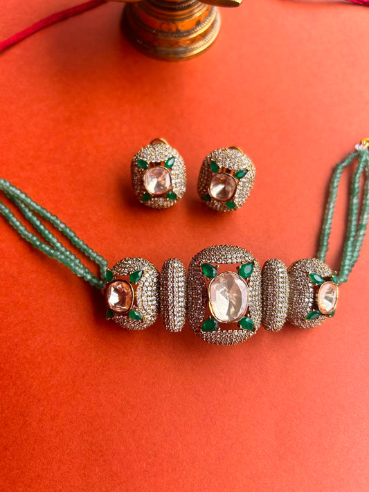Emerald Moissanite Gajra Choker Set VNN703