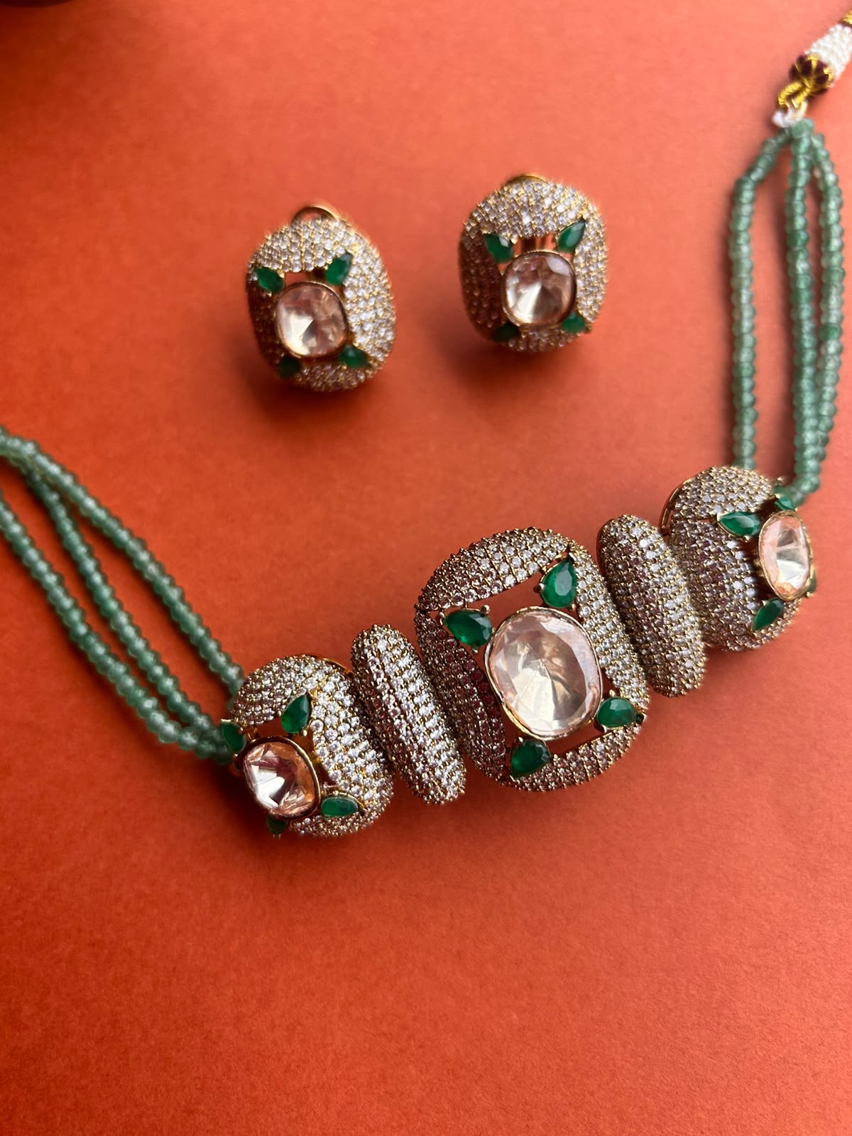 Emerald Moissanite Gajra Choker Set VNN703