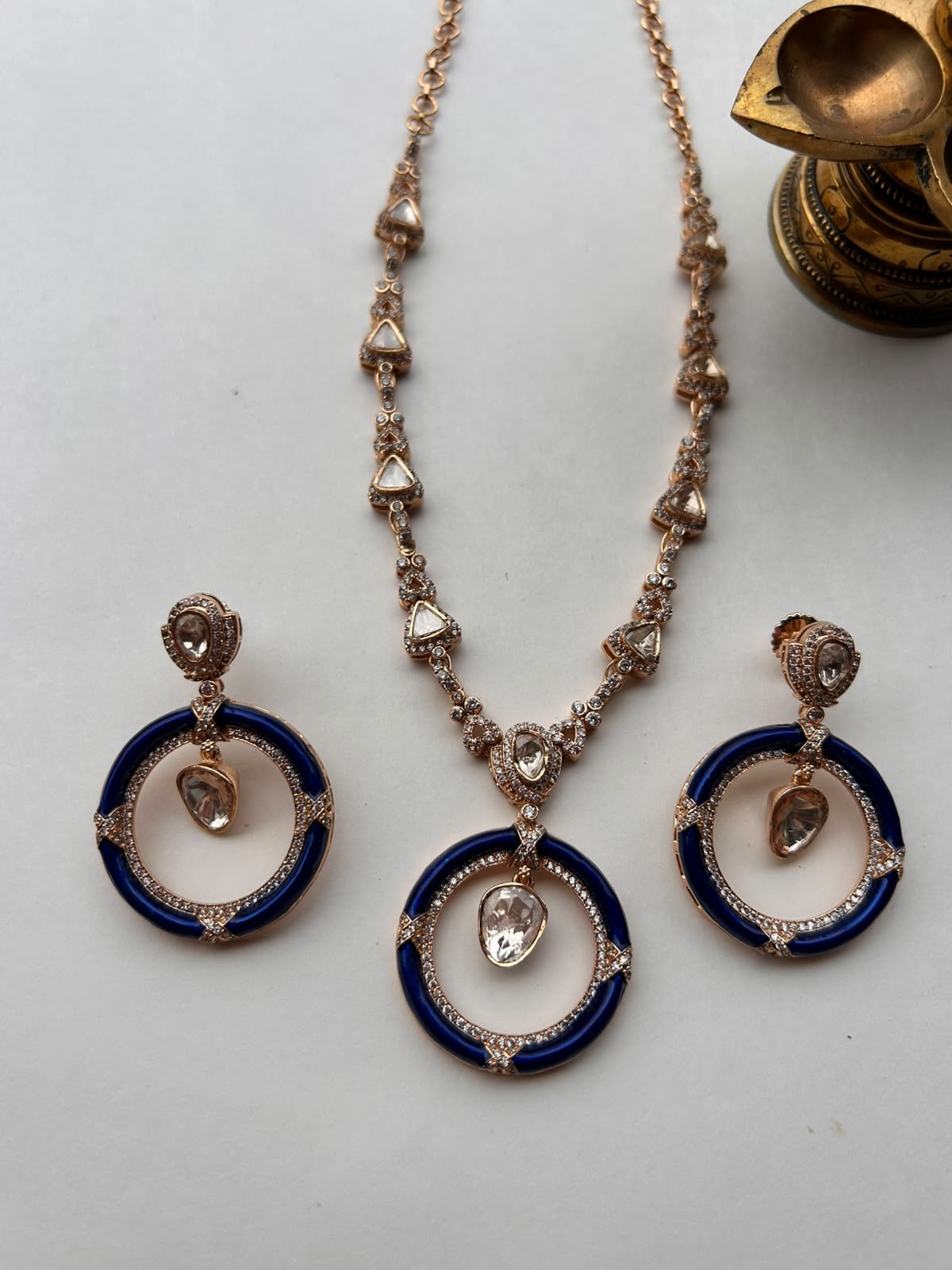 Blue Round Moissanite Pendant Set VNN705