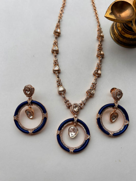 Blue Round Moissanite Pendant Set VNN705