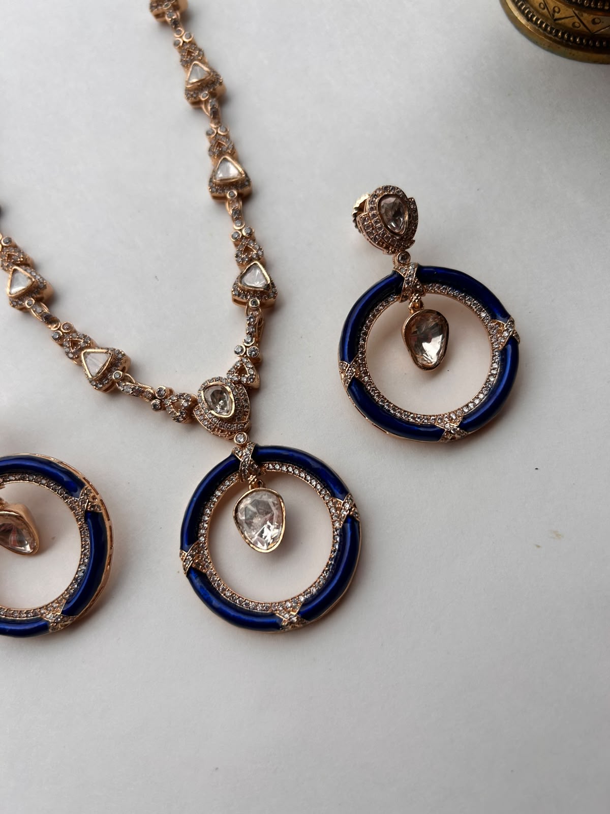Blue Round Moissanite Pendant Set VNN705