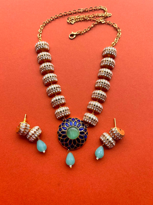 Blue Takkar Moissanite Necklace Set VNN707
