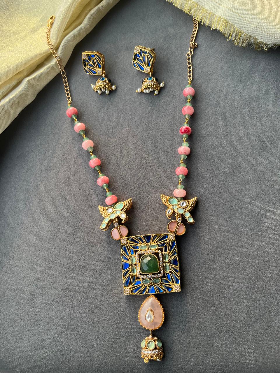 Square Pendant Lotus Mala Set VNN717