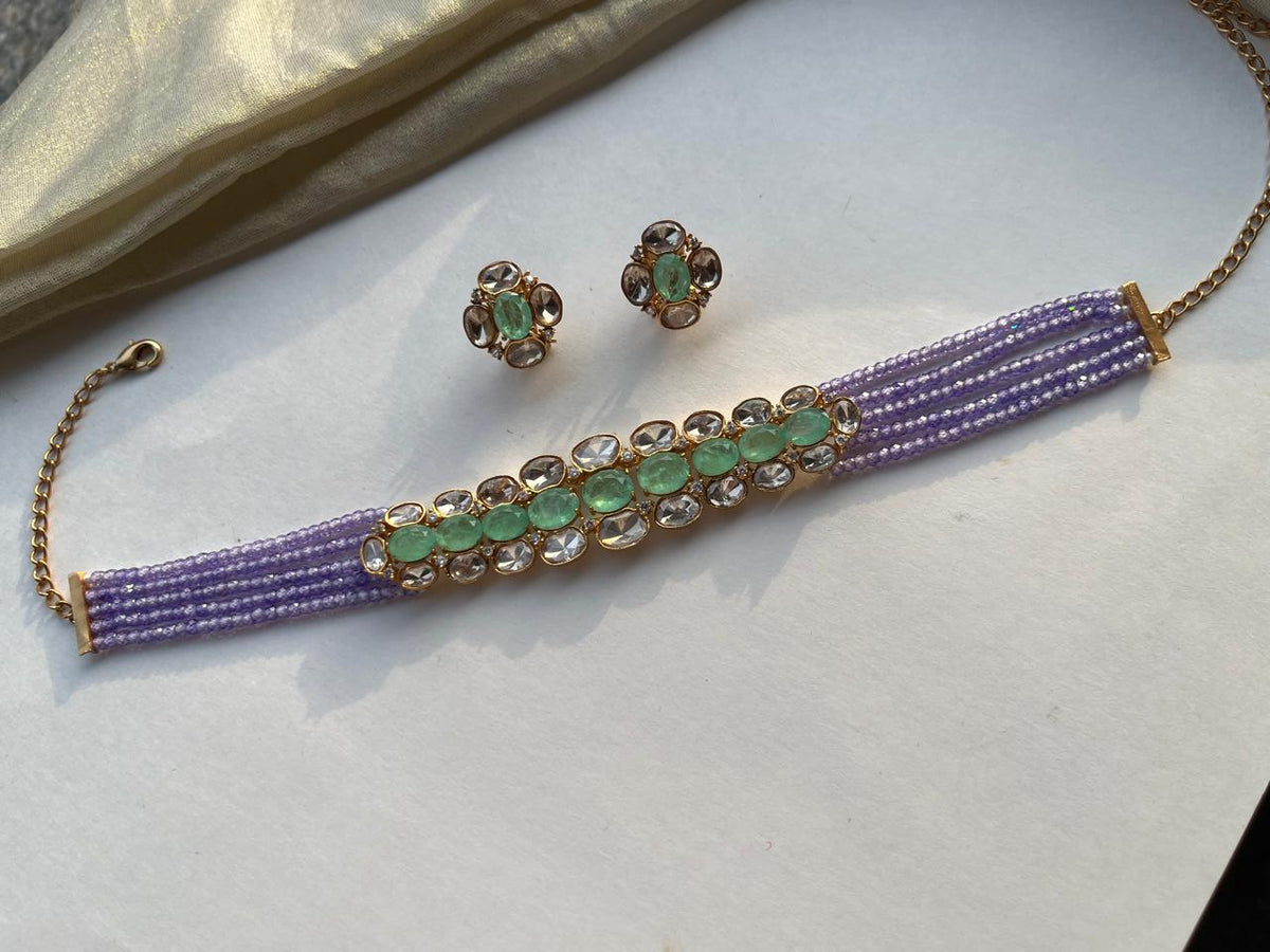 Oval cut Emerald Choker Set VNN730