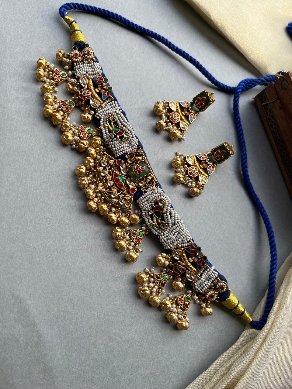 Blue Gadi Pata Heritage Necklace Set VNN735